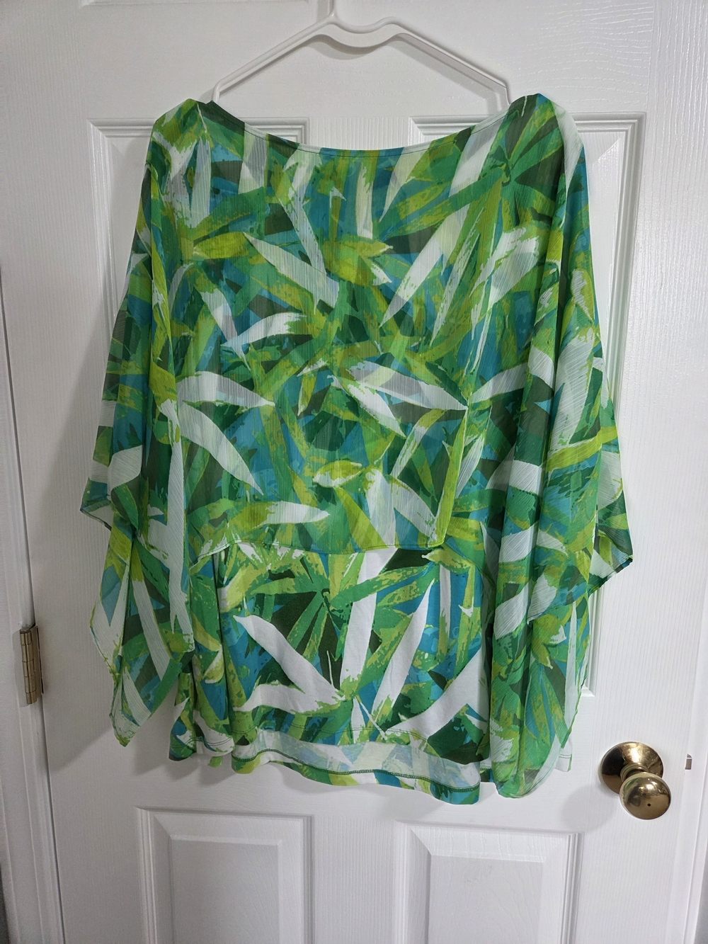 Ruby Rd. Green and Aqua Abstract Leaf Blouse - Picture 2 of 6